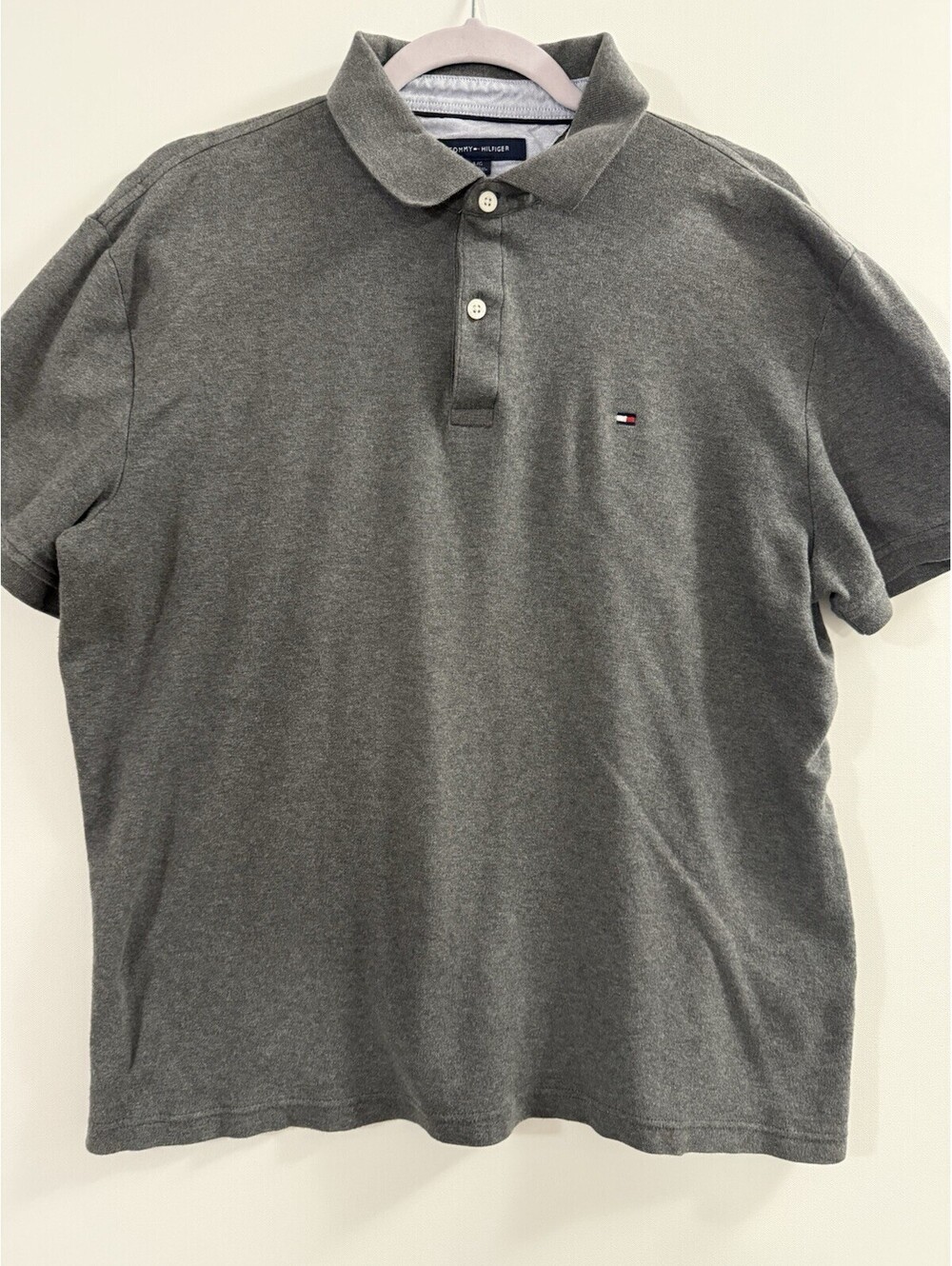Tommy Hilfiger Mens Gray Custom Fit Pique Short Sleeve Polo Shirt Size L